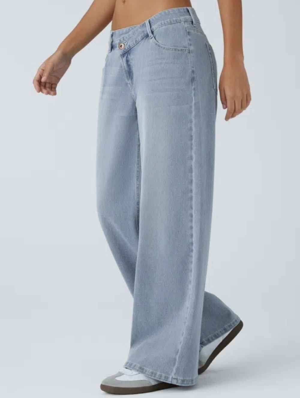 NWOT Halara Asymetric Low Rise Wide Leg Light Blue Women's Jeans Small Tall Boho - Picture 3 of 7